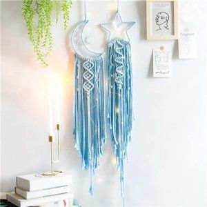 2pcs Blue Star and Moon Dream Catchers,Teen Girl Room Decor,Macrame Wall Hanging